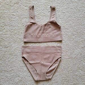 SKIMS Stretch Rib Scoop Bralette + Brief - Rose Clay - L/XL